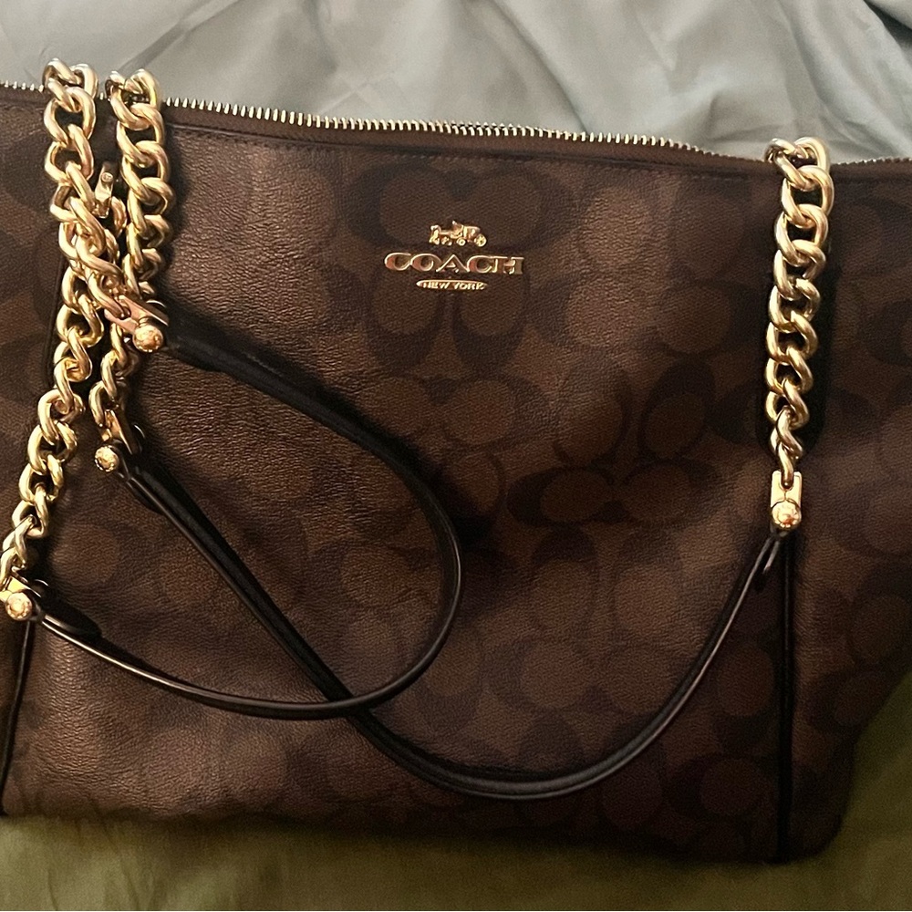 Coach Dark Brown Shoulder Bag with Gold Accents